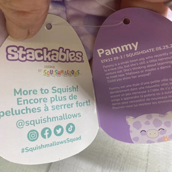 Squishmallows Stackables OriginaL Pammy Pig Purple Flower Embroidery Plush NEW - Picture 10 of 15